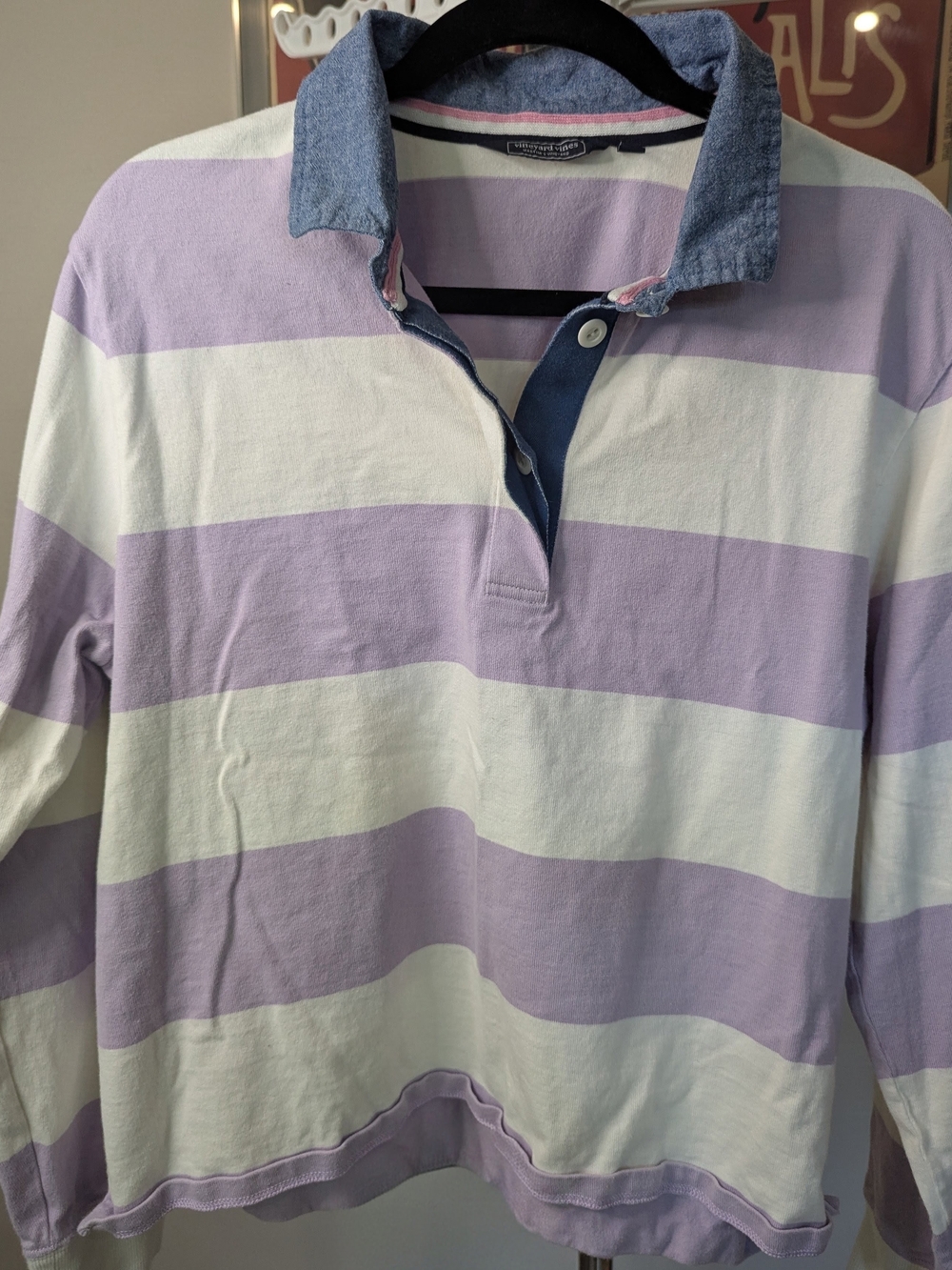 $23 Vineyard Vines Women's L - Heritage Striped Rugby Shirt EUC Organic Cotton